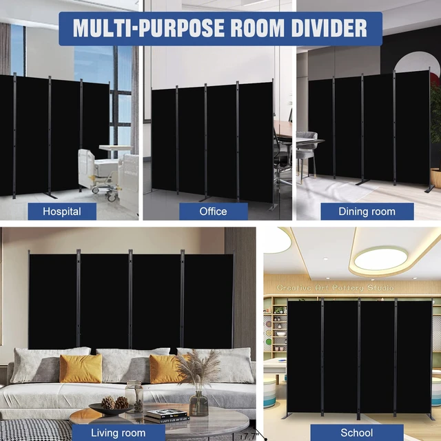 Alt view image 6 of 7 - Room Divider 4 Panel-88''Wide,6FT Room Dividers and Folding Privacy Screens | Wider Metal Base Non-wobbly Fabric Divider Panel for Room Partition Portable Wall Divider Screen for Bedroom,Office,Studio