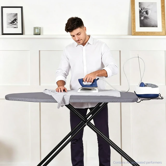 Alt view image 6 of 7 - Deluxe Ironing Board with Heat Resistant Cover and Thicken Felt Pad, Heavy Sturdy Legs,Full Size Hanger Iron Board,Foldable (L-Grey)