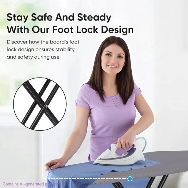 Alt view image 7 of 7 - Deluxe Ironing Board with Heat Resistant Cover and Thicken Felt Pad, Heavy Sturdy Legs,Full Size Hanger Iron Board,Foldable (L-Grey)