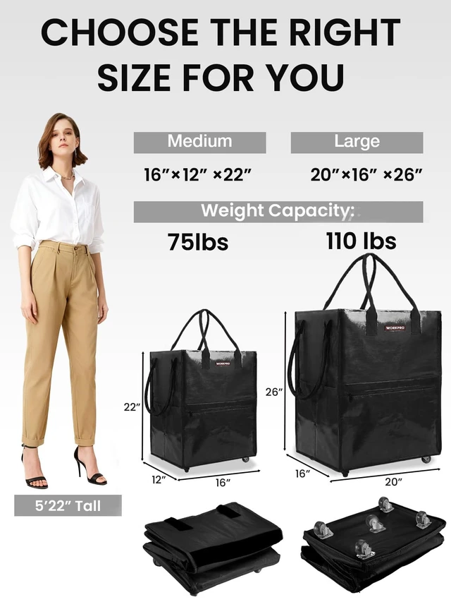 Alt view image 2 of 7 - Large Rolling Grocery Bag, 36-Gallon Rolling Tote with 5 Wheels | Reusable Grocery Bag on Wheels, Holds Up to 110 lbs, Heavy Duty Rolling Tote for Groceries, Laundry, Moving & Storage