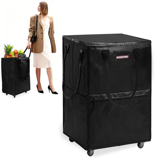 Main image of Large Rolling Grocery Bag, 36-Gallon Rolling Tote with 5 Wheels | Reusable Grocery Bag on Wheels, Holds Up to 110 lbs, Heavy Duty Rolling Tote for Groceries, Laundry, Moving & Storage