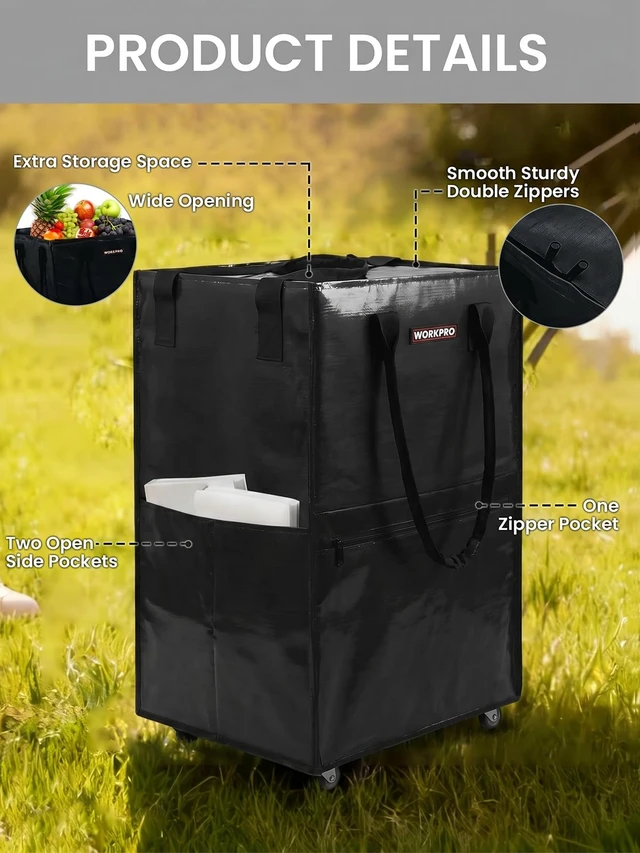 Alt view image 6 of 7 - Large Rolling Grocery Bag, 36-Gallon Rolling Tote with 5 Wheels | Reusable Grocery Bag on Wheels, Holds Up to 110 lbs, Heavy Duty Rolling Tote for Groceries, Laundry, Moving & Storage