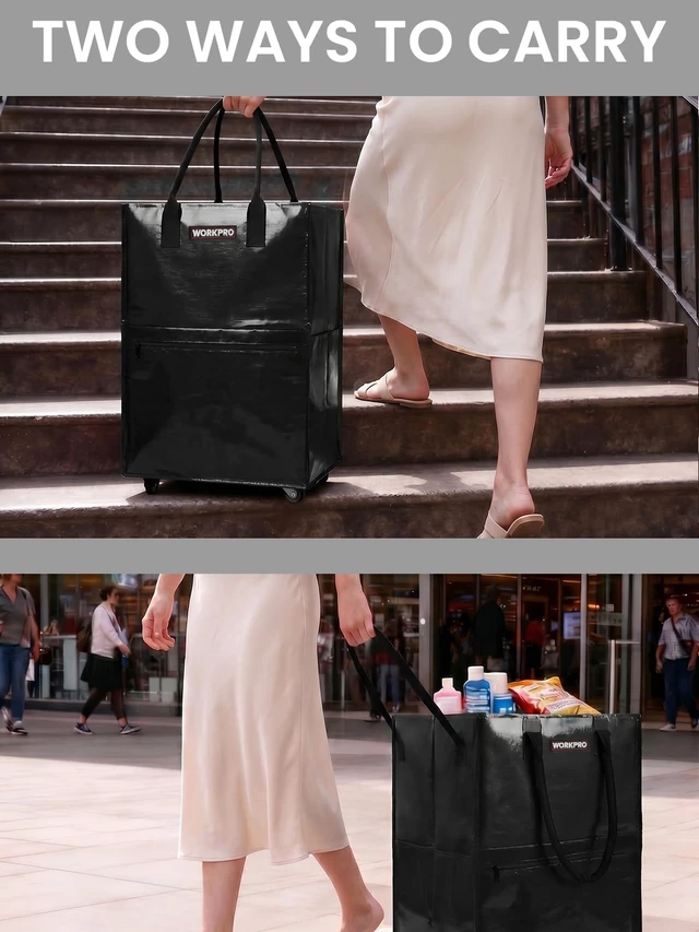 Alt view image 7 of 7 - Large Rolling Grocery Bag, 36-Gallon Rolling Tote with 5 Wheels | Reusable Grocery Bag on Wheels, Holds Up to 110 lbs, Heavy Duty Rolling Tote for Groceries, Laundry, Moving & Storage