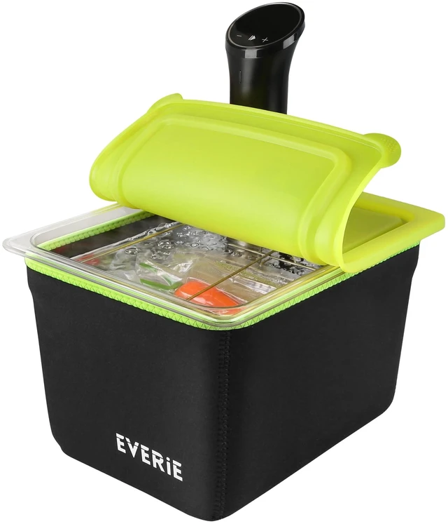 Main image of 12Qt Sous Vide Container Kit with Lid, Rack & Sleeve | Lock-in rack Insulating sleeve Stable bag spacing Helps reduce heat loss Fold-open lid