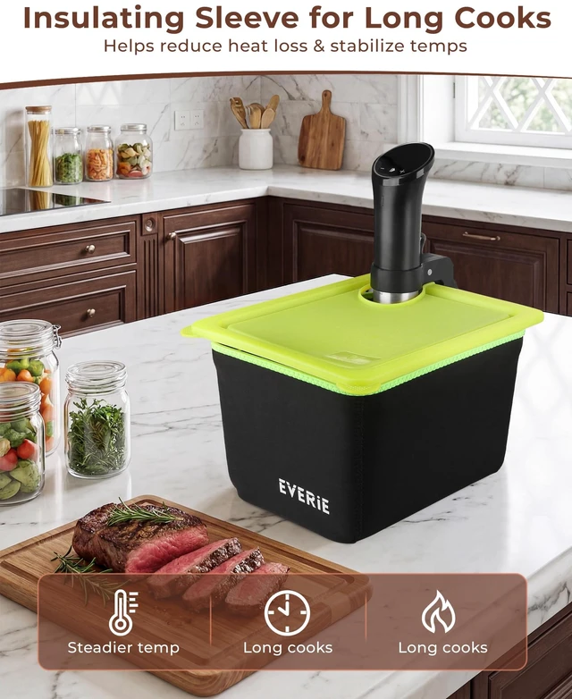 Alt view image 2 of 7 - 12Qt Sous Vide Container Kit with Lid, Rack & Sleeve | Lock-in rack Insulating sleeve Stable bag spacing Helps reduce heat loss Fold-open lid