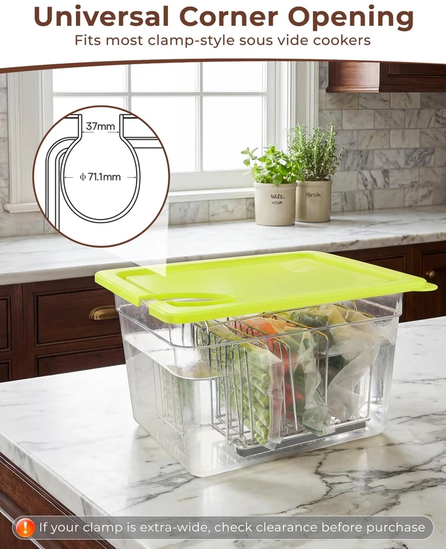 Alt view image 4 of 7 - 12Qt Sous Vide Container Kit with Lid, Rack & Sleeve | Lock-in rack Insulating sleeve Stable bag spacing Helps reduce heat loss Fold-open lid