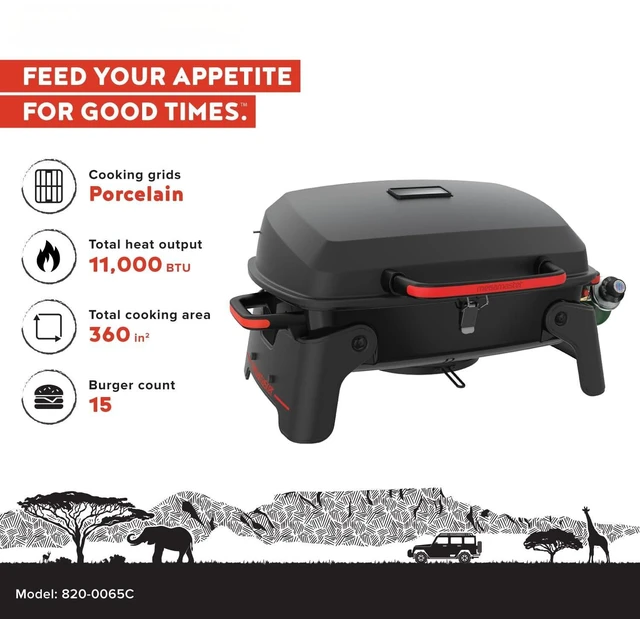 Alt view image 2 of 7 - Tabletop 1 Burner Gas Grill, Foldable Legs with Warming Rack | Offers 11000 BTU, Built-In Thermometer, Push Ignition, 360 Sq In Cooking Space, Uses 1 Lb Propane, For Camping & Tailgating