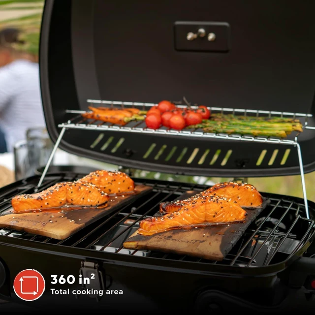 Alt view image 3 of 7 - Tabletop 1 Burner Gas Grill, Foldable Legs with Warming Rack | Offers 11000 BTU, Built-In Thermometer, Push Ignition, 360 Sq In Cooking Space, Uses 1 Lb Propane, For Camping & Tailgating