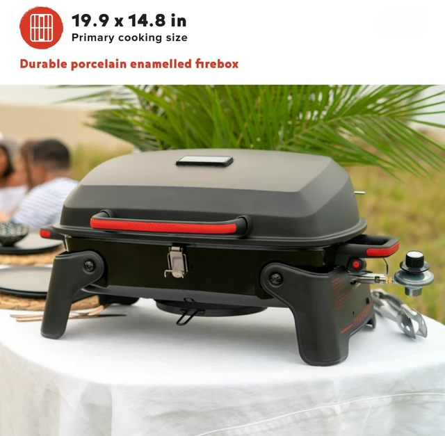 Alt view image 5 of 7 - Tabletop 1 Burner Gas Grill, Foldable Legs with Warming Rack | Offers 11000 BTU, Built-In Thermometer, Push Ignition, 360 Sq In Cooking Space, Uses 1 Lb Propane, For Camping & Tailgating