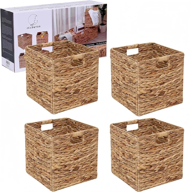 Main image of 12x12in Storage Baskets 4 Pcs Water Hyacinth Basket,Foldable Storage Cubes | Set of 4 Baskets In 1 Nice Box As Gift,Natural Handwoven Storage Baskets for Shelves