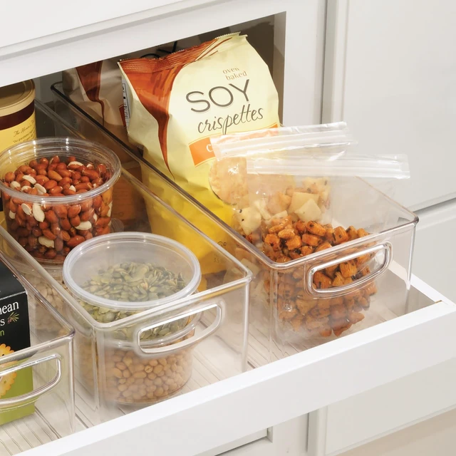 Alt view image 2 of 7 - Plastic Stackable Pantry Bin with Handles, Set of 4, Clear | For Kitchen Cabinets or Fridge, Made in USA