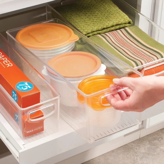 Alt view image 7 of 7 - Plastic Stackable Pantry Bin with Handles, Set of 4, Clear | For Kitchen Cabinets or Fridge, Made in USA