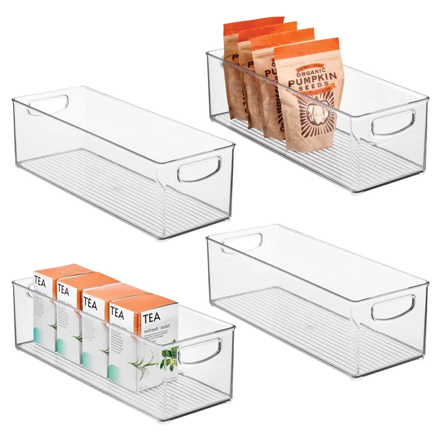 Main image of Plastic Stackable Pantry Bin with Handles, Set of 4, Clear | For Kitchen Cabinets or Fridge, Made in USA