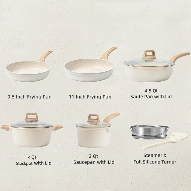 Alt view image 2 of 6 - Nonstick Pots and Pans Set, Cookware Sets, 10pcs | Induction Kitchen Set, Durable Coating, Easy Clean, Fit All Stovetops, Even Heating, Stay Cool Handle, with Steamer