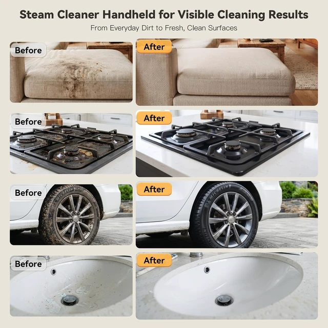 Alt view image 7 of 7 - Steam Cleaner, 3 Level Adjustable Handle with 15 Accessories | 15s Heat Up, 1.69 Quarts Tank, Foldable Handle, Portable Steam Cleaner for Home, Kitchen, Bathroom, Tile, Grout, Car Cleaning