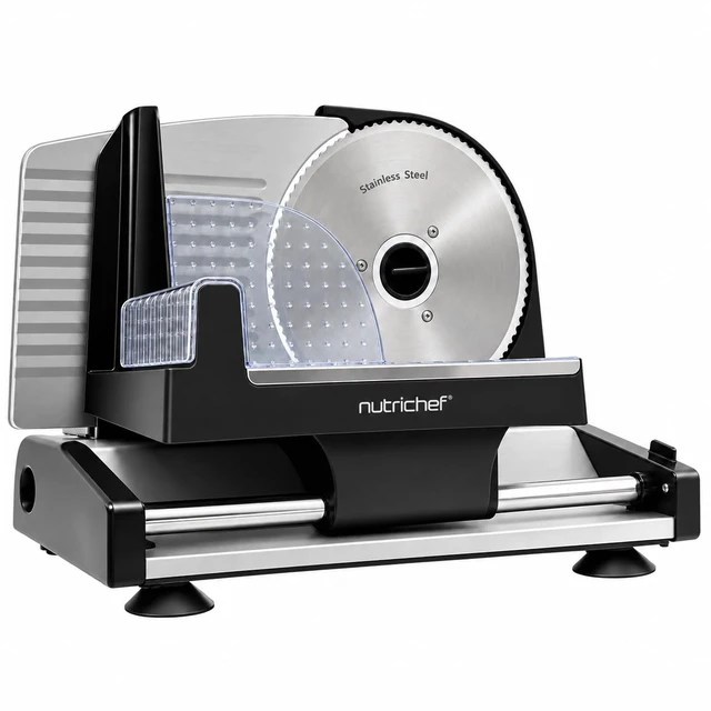 Main image of Electric Meat Slicer | 200W Automatic Meat, Deli & Bread Slicer | Adjustable Dial for 0-15mm Cutting Range Thickness | Removable 7.5 IN Stainless Steel Blade & Food Pusher for Safety (Black)