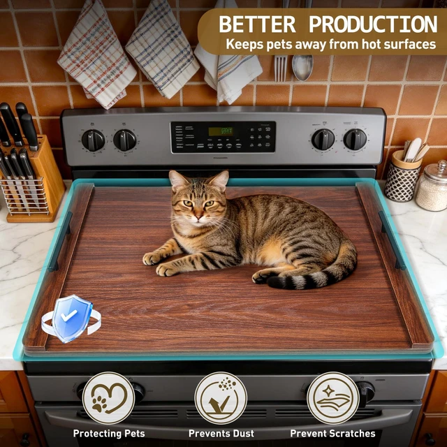 Alt view image 3 of 7 - Noodle Board Stove Cover with Handles, Wood Stove Top Covers for Electric Stove and Gas Burners, Wooden Decorative Serving Tray Kitchen Sink Cover for Counter Space (Walnut)