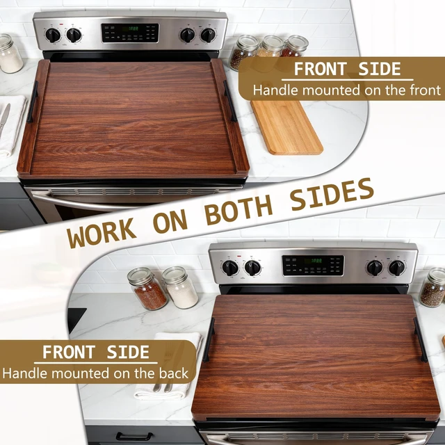 Alt view image 6 of 7 - Noodle Board Stove Cover with Handles, Wood Stove Top Covers for Electric Stove and Gas Burners, Wooden Decorative Serving Tray Kitchen Sink Cover for Counter Space (Walnut)