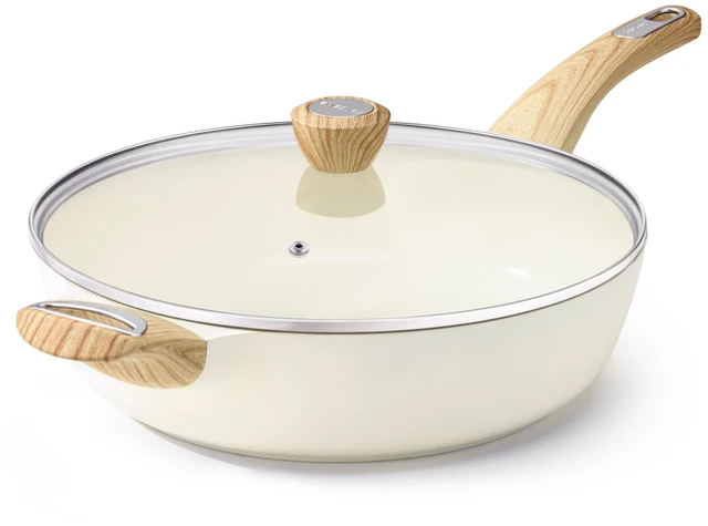 Main image of Ceramic Nonstick Frying Pan Skillet with Lid, 12 Inch Large Deep Frying Pan, 5 QT Saute Pan, Induction Pan, Healthy Non Toxic Cooking Pan with Helper Handle, PFOA PFAS PTFE Free
