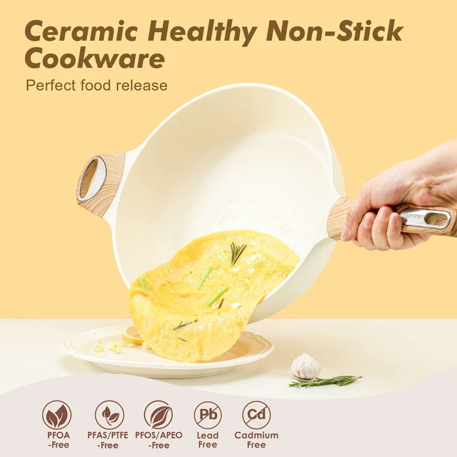 Alt view image 2 of 7 - Ceramic Nonstick Frying Pan Skillet with Lid, 12 Inch Large Deep Frying Pan, 5 QT Saute Pan, Induction Pan, Healthy Non Toxic Cooking Pan with Helper Handle, PFOA PFAS PTFE Free