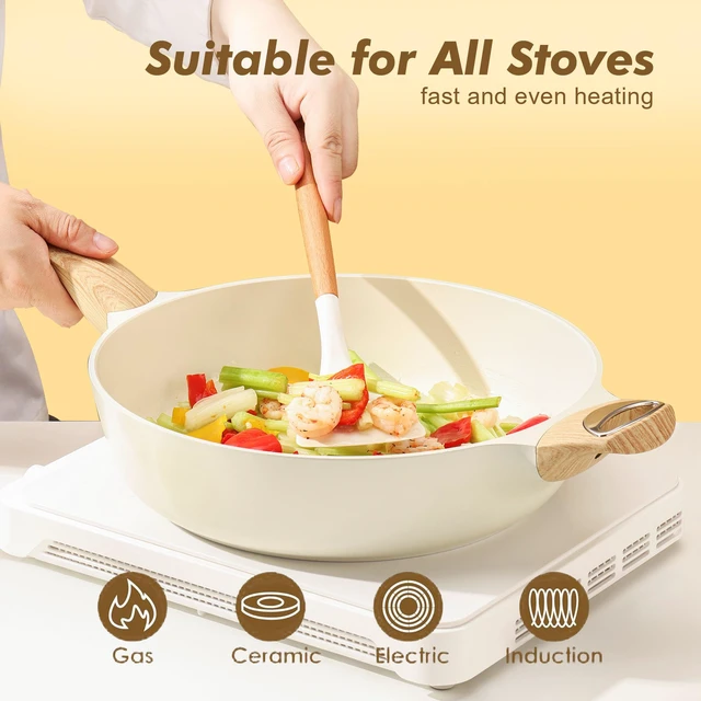 Alt view image 3 of 7 - Ceramic Nonstick Frying Pan Skillet with Lid, 12 Inch Large Deep Frying Pan, 5 QT Saute Pan, Induction Pan, Healthy Non Toxic Cooking Pan with Helper Handle, PFOA PFAS PTFE Free