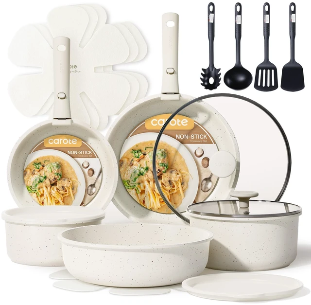 Main image of 19pcs Pots and Pans Set Non Stick, Detachable Handle Cookware, White | Induction Compatible, Dishwasher & Oven Safe, Kitchen Organization, Cooking Set for Camping/RV/Traveling, House Warming Gift