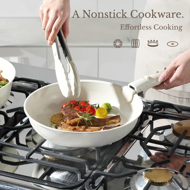 Alt view image 3 of 7 - 19pcs Pots and Pans Set Non Stick, Detachable Handle Cookware, White | Induction Compatible, Dishwasher & Oven Safe, Kitchen Organization, Cooking Set for Camping/RV/Traveling, House Warming Gift