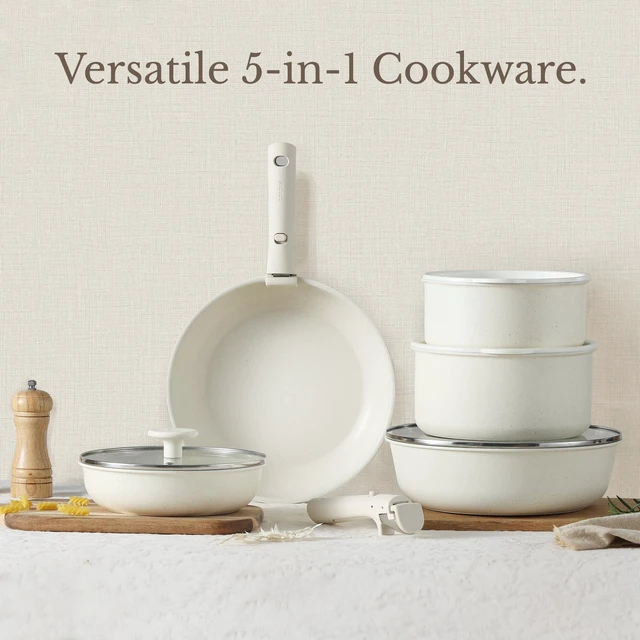 Alt view image 7 of 7 - 19pcs Pots and Pans Set Non Stick, Detachable Handle Cookware, White | Induction Compatible, Dishwasher & Oven Safe, Kitchen Organization, Cooking Set for Camping/RV/Traveling, House Warming Gift