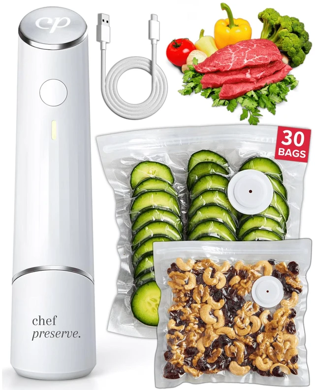 Main image of Compact Vacuum Sealer for Food (Vacuum Sealer Machine + 30 Reusable Vacuum Bags) Powerful Handheld Vacuum Sealer Machine, Seal Meal Saver, Portable Food Sealer