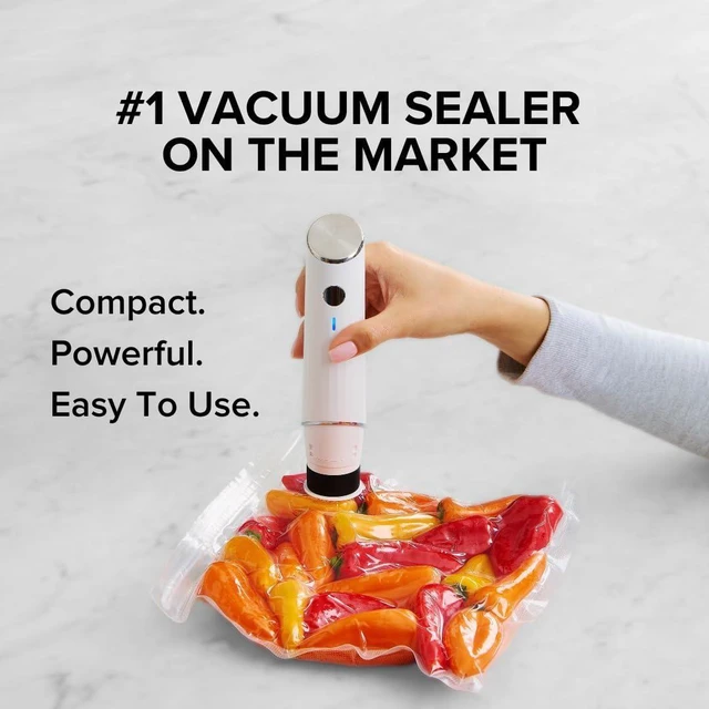 Alt view image 2 of 6 - Compact Vacuum Sealer for Food (Vacuum Sealer Machine + 30 Reusable Vacuum Bags) Powerful Handheld Vacuum Sealer Machine, Seal Meal Saver, Portable Food Sealer