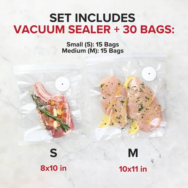 Alt view image 4 of 6 - Compact Vacuum Sealer for Food (Vacuum Sealer Machine + 30 Reusable Vacuum Bags) Powerful Handheld Vacuum Sealer Machine, Seal Meal Saver, Portable Food Sealer