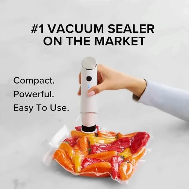 Alt view image 6 of 6 - Compact Vacuum Sealer for Food (Vacuum Sealer Machine + 30 Reusable Vacuum Bags) Powerful Handheld Vacuum Sealer Machine, Seal Meal Saver, Portable Food Sealer