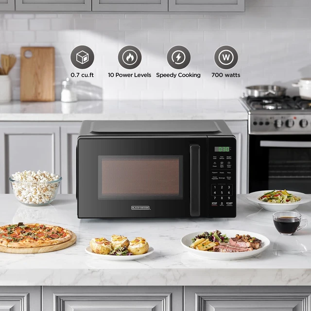 Alt view image 2 of 7 - Countertop Microwave Oven 0.7 Cu.Ft,700W,Child Safety, Black | 6 One-Touch Presets, Express Cooking, 10 Power Levels, Child Safety Lock, Easy Clean Interior
