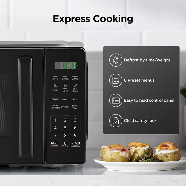 Alt view image 4 of 7 - Countertop Microwave Oven 0.7 Cu.Ft,700W,Child Safety, Black | 6 One-Touch Presets, Express Cooking, 10 Power Levels, Child Safety Lock, Easy Clean Interior