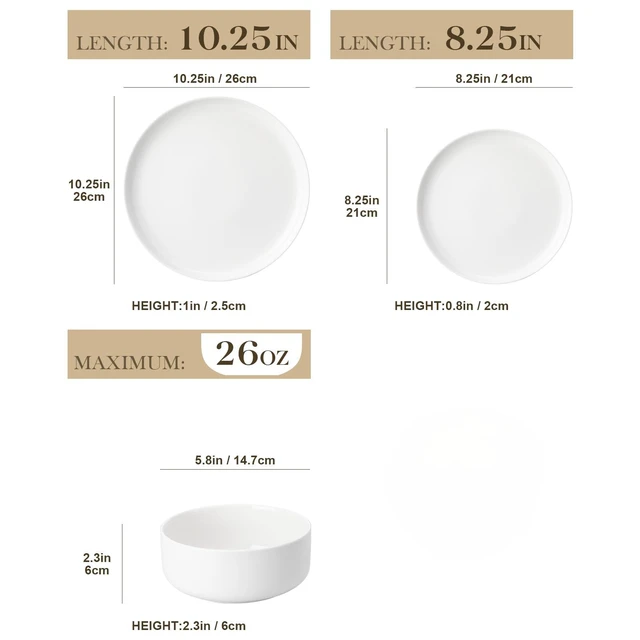 Alt view image 2 of 7 - 12 Pcs Porcelain Plates and Bowls Sets,Dinnerware Set for 4,White | Modern Ceramic Dishware Set,Kitchen Dining Ware,Microwave and Dishwasher Safe, Chip Resistant, Series LUNA