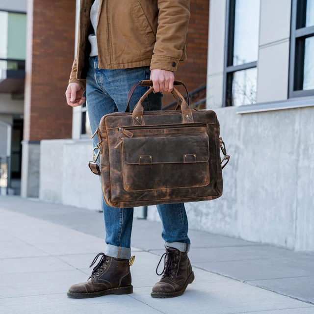 Alt view image 2 of 6 - Leather briefcase 18 Inch Laptop Messenger Bags for Men and Women Best Office Briefcase Satchel Bag