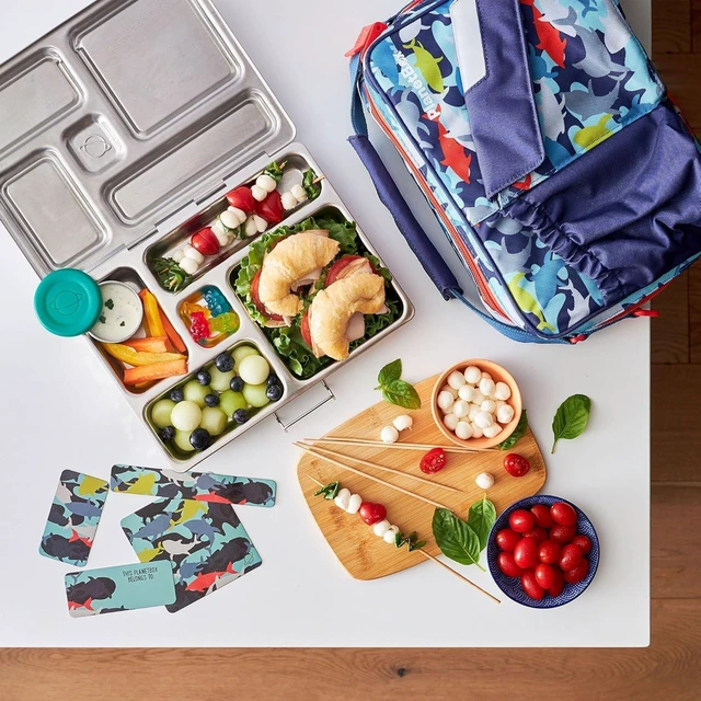 Alt view image 7 of 7 - Rover Stainless Steel Bento Box Kit Camo Shark | Features 5 Compartments, Includes Insulated Bag & Containers, Fun Camo Shark Magnets, Durable Stainless Steel