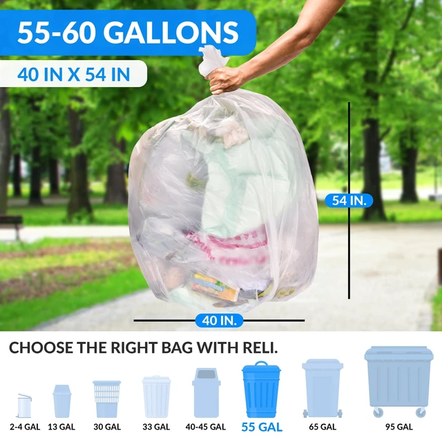 Alt view image 2 of 7 - 55-60 Gallon Trash Bags Heavy Duty | 150 Trash Bags with Ties | Super Sizeable, Clear, Serious Garbage Cleanup