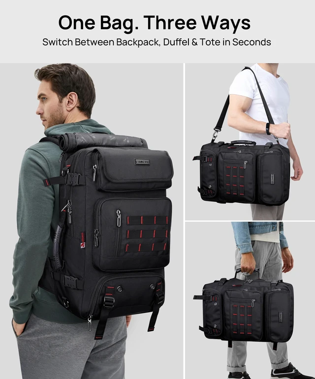 Alt view image 2 of 7 - Carry on Travel Backpack for Men Airline Approved Fits 16" Laptop | Nylon 3 in 1 Luggage Duffle Bag with USB Charging Port, Shoe Compartment, For Weekend Getaway, Overnight Trip, B682 Black