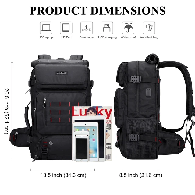 Alt view image 5 of 7 - Carry on Travel Backpack for Men Airline Approved Fits 16" Laptop | Nylon 3 in 1 Luggage Duffle Bag with USB Charging Port, Shoe Compartment, For Weekend Getaway, Overnight Trip, B682 Black