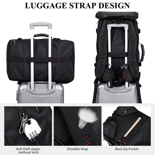 Alt view image 6 of 7 - Carry on Travel Backpack for Men Airline Approved Fits 16" Laptop | Nylon 3 in 1 Luggage Duffle Bag with USB Charging Port, Shoe Compartment, For Weekend Getaway, Overnight Trip, B682 Black