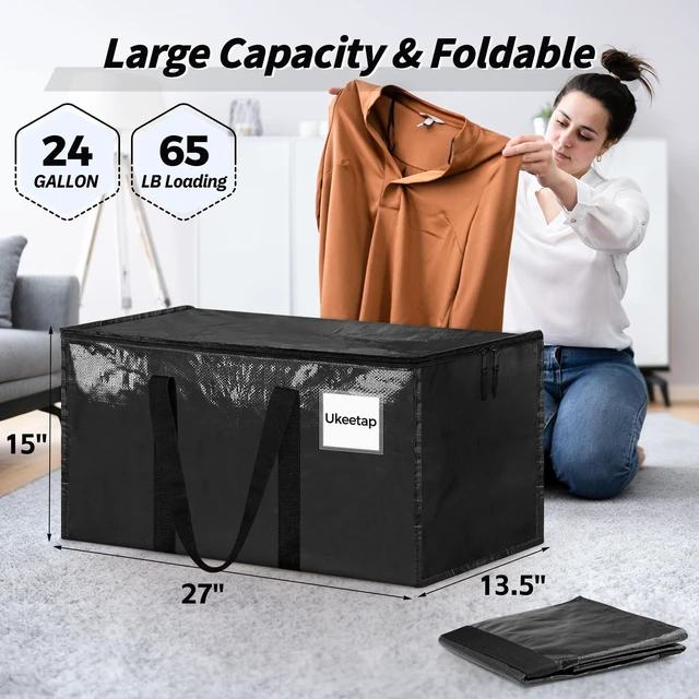 Alt view image 2 of 7 - 16 Pack Extra Large Clothes Storage Bins with Lids, Black | Storage Bags with Reinforced Handles & Heavy-Duty Zippers, Moving Bags Boxes Totes for Clothes Packing, Dorms, College