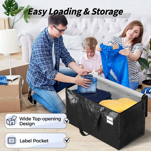 Alt view image 5 of 7 - 16 Pack Extra Large Clothes Storage Bins with Lids, Black | Storage Bags with Reinforced Handles & Heavy-Duty Zippers, Moving Bags Boxes Totes for Clothes Packing, Dorms, College