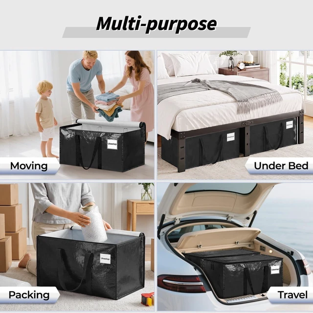 Alt view image 6 of 7 - 16 Pack Extra Large Clothes Storage Bins with Lids, Black | Storage Bags with Reinforced Handles & Heavy-Duty Zippers, Moving Bags Boxes Totes for Clothes Packing, Dorms, College