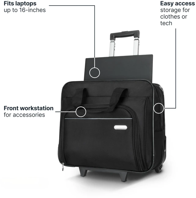 Alt view image 2 of 7 - 16 inch Rolling travel laptop case, Black - Travel briefcase and small rolling bag - Spacious foam padded laptop case 16" (TBR003US)