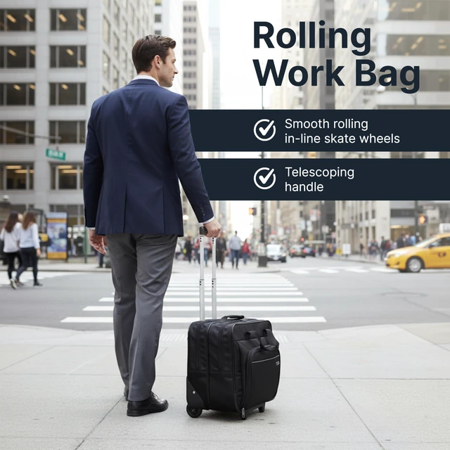 Alt view image 3 of 7 - 16 inch Rolling travel laptop case, Black - Travel briefcase and small rolling bag - Spacious foam padded laptop case 16" (TBR003US)