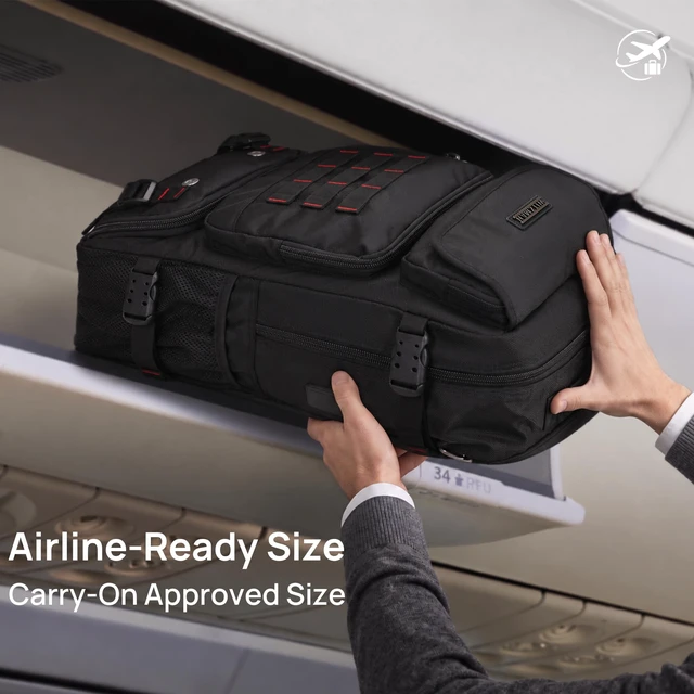 Alt view image 7 of 7 - Carry on Travel Backpack for Men Airline Approved Fits 16" Laptop | Nylon 3 in 1 Luggage Duffle Bag with USB Charging Port, Shoe Compartment, For Weekend Getaway, Overnight Trip, B682 Black
