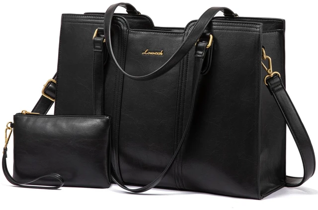 Main image of 17.3 inch Laptop Tote Bag for Women - Waterproof Work Bag for Women & Vintage Computer Bag with Wristlet, Black