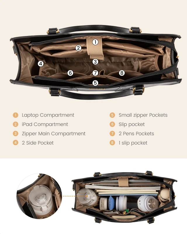 Alt view image 4 of 6 - 17.3 inch Laptop Tote Bag for Women - Waterproof Work Bag for Women & Vintage Computer Bag with Wristlet, Black