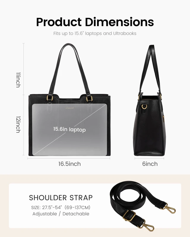 Alt view image 5 of 6 - 17.3 inch Laptop Tote Bag for Women - Waterproof Work Bag for Women & Vintage Computer Bag with Wristlet, Black